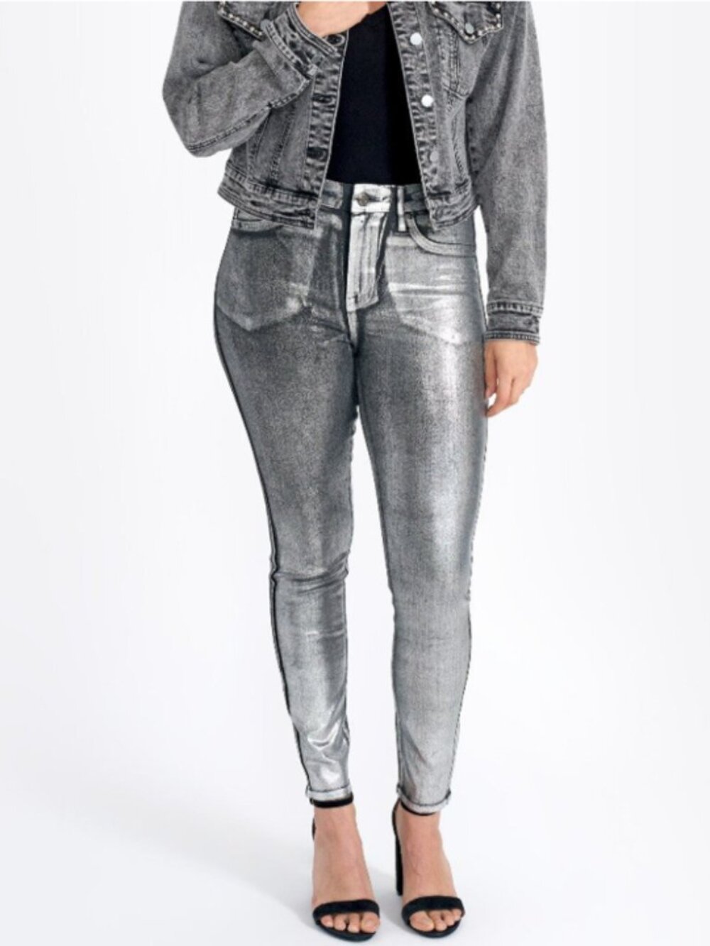 Seven7 silver Women's Foil Skinny High-Rise Jeans – Size 6